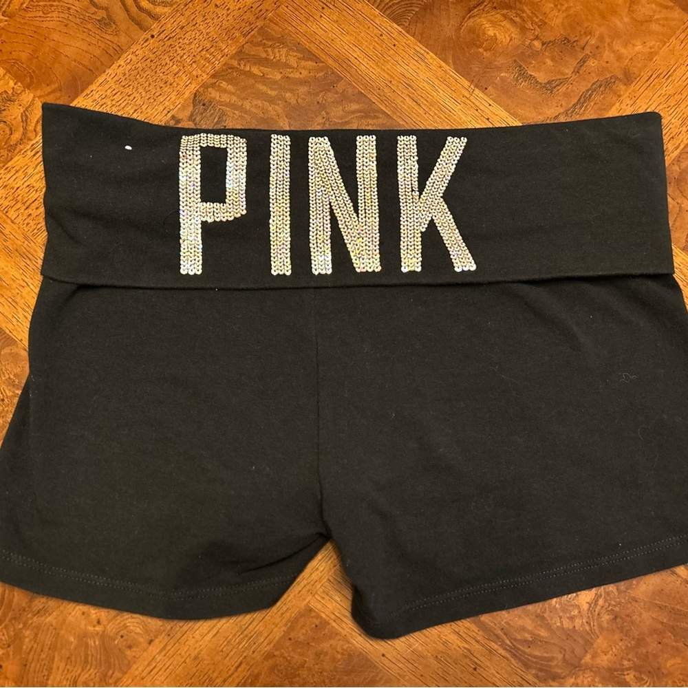 Victoria's Secret Black Athletic Shorts with Silver PINK Logo